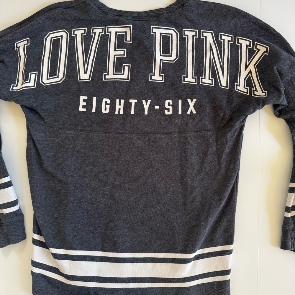 Victoria's Secret Charcoal Gray light weight Sweatshirt with White Stripes s - Picture 7 of 7